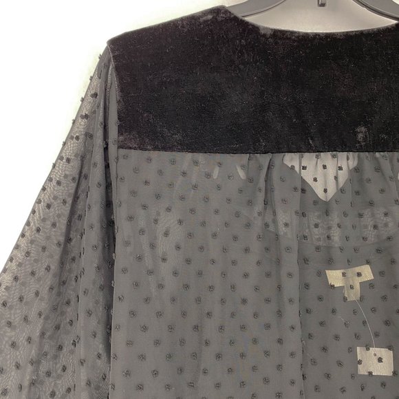 Style & Co Womens Plus 0X Black Floral Swiss Dot Eyelet V-Neck 3/4 Sleeve Top - Picture 7 of 7